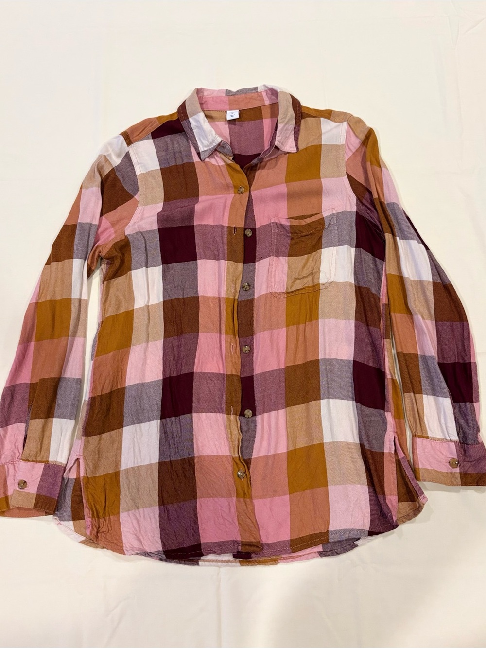 Pink & Brown Plaid Button-Up Shirt